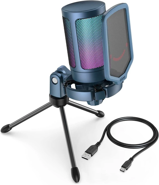 Alt view image 7 of 12 - FIFINE Gaming Streaming USB PC Microphone for Mac OS/Windows, AmpliGame Condenser Cardioid Mic with RGB for Video Vocal Recording Twitch Discord, Gamer Computer Mic-Blue