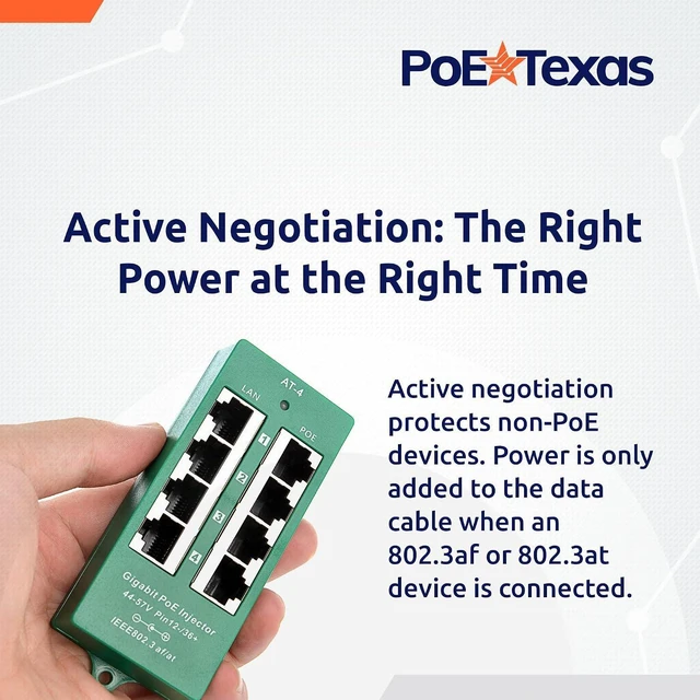 Alt view image 11 of 12 - PoE Texas 4 Port PoE/PoE+ Injector with 48V 60W Power Supply - Gigabit Injector - Active Mode A Power Over Ethernet Multi Port PoE Adapter - Supports 4 PoE (802.3af or at) up to 60 watts