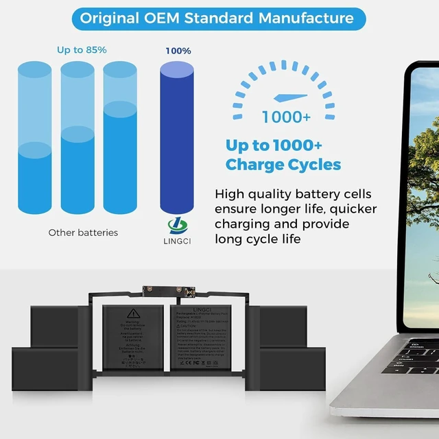 Alt view image 9 of 14 - A1707 Battery,A1820 Battery Replacement for MacBook Pro A1707 (2016, 2017) 15-inch A1820 EMC 3072 EMC 3162 (Upgraded High Performance 11.4V 78Wh 6667mAh)