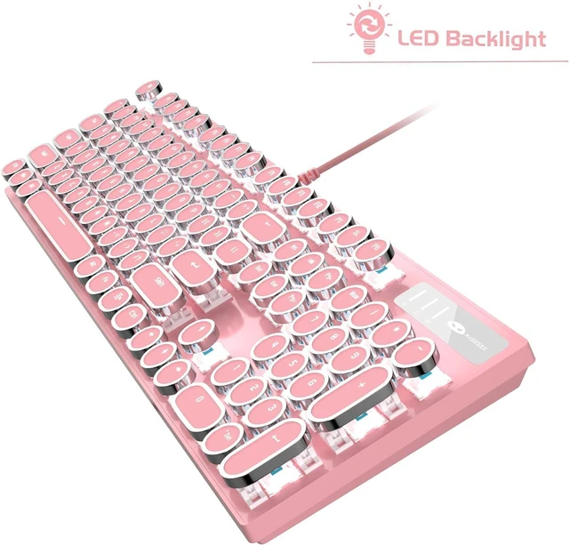 Alt view image 9 of 13 - MageGee Typewriter Mechanical Gaming Keyboard, Retro Punk Round Keycap LED White Backlit USB Wired Keyboards for Game and Office, for Windows Laptop PC Mac,with Magnetic Wrist Rest
- Blue Switches