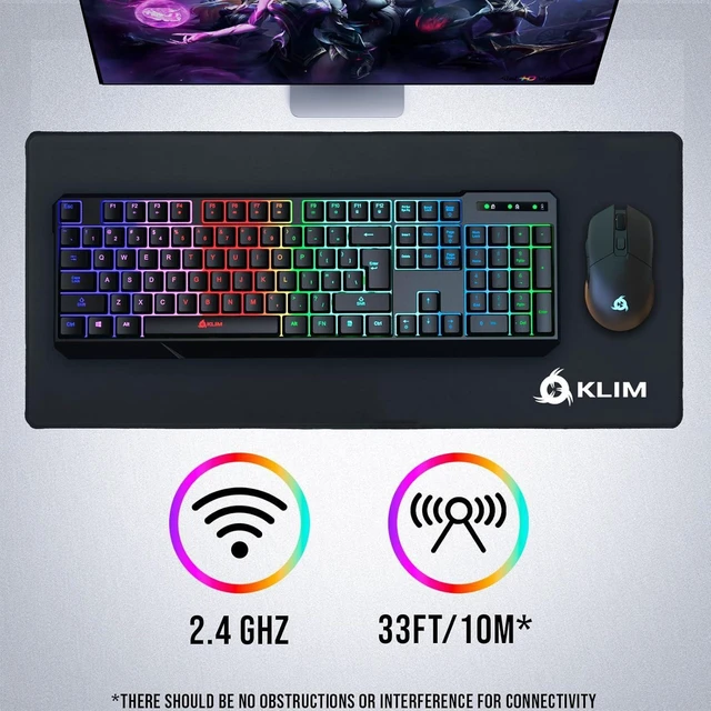 Alt view image 13 of 14 - KLIM Chroma Wireless Gaming Keyboard RGB - Backlit Wireless Keyboard - Long-Lasting Rechargeable Battery - Quiet Water Resistant Ergonomic Keyboard - Teclado Gamer - PC PS5 PS4 Xbox One Mac - Black