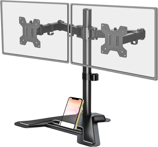 Alt view image 8 of 14 - MOUNT PRO Dual Monitor Stand - Free Standing Full Motion Monitor Desk Mount Fits 2 Screens up to 27 inches,17.6lbs with Height Adjustable, Swivel, Tilt, Rotation, VESA 75x75 100x100, Black