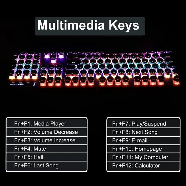 Alt view image 11 of 13 - Camiysn Typewriter Style Mechanical Gaming Keyboard, Black Retro Punk Gaming Keyboard with RGB Backlit, 104 Keys Blue Switch Wired Cute Keyboard, Round Keycaps for Windows/Mac/PC