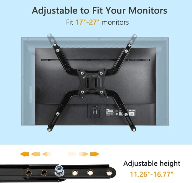 Alt view image 11 of 13 - HUANUO Universal VESA Mount Adapter Kit, Non-VESA Adapter for 17 to 27 Inch Monitor Screens to 75x75 VESA Mount
