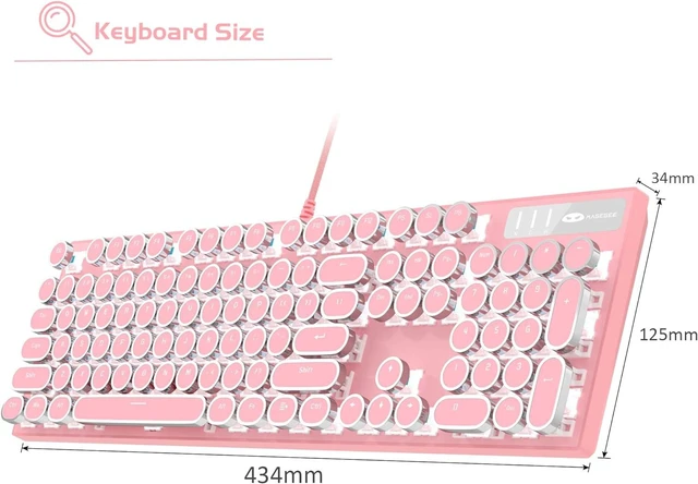 Alt view image 13 of 13 - MageGee Typewriter Mechanical Gaming Keyboard, Retro Punk Round Keycap LED White Backlit USB Wired Keyboards for Game and Office, for Windows Laptop PC Mac,with Magnetic Wrist Rest
- Blue Switches