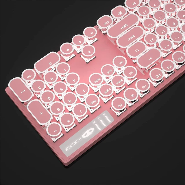 Alt view image 12 of 13 - MageGee Typewriter Mechanical Gaming Keyboard, Retro Punk Round Keycap LED White Backlit USB Wired Keyboards for Game and Office, for Windows Laptop PC Mac,with Magnetic Wrist Rest
- Blue Switches