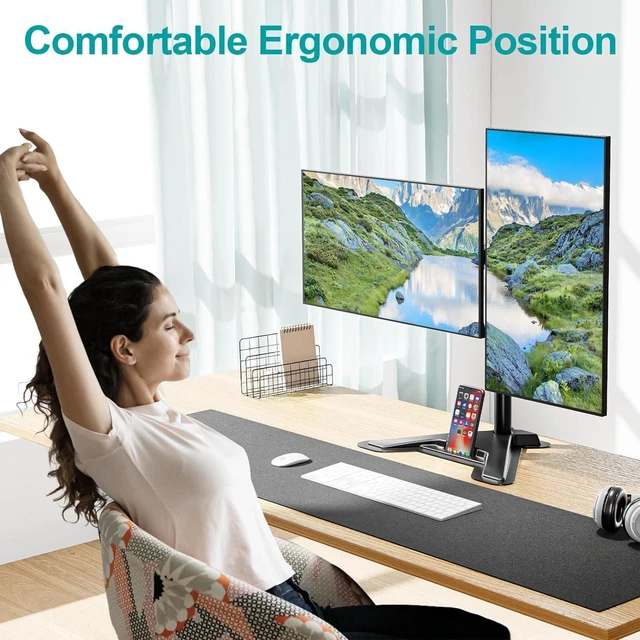 Alt view image 13 of 14 - MOUNT PRO Dual Monitor Stand - Free Standing Full Motion Monitor Desk Mount Fits 2 Screens up to 27 inches,17.6lbs with Height Adjustable, Swivel, Tilt, Rotation, VESA 75x75 100x100, Black