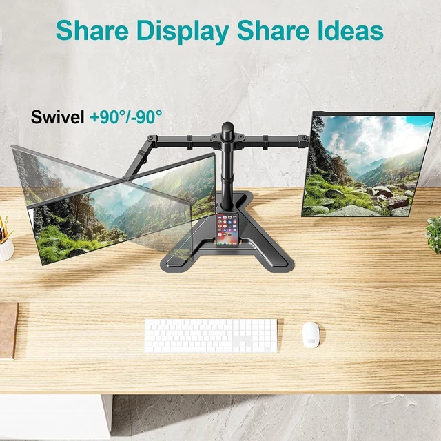 Alt view image 12 of 14 - MOUNT PRO Dual Monitor Stand - Free Standing Full Motion Monitor Desk Mount Fits 2 Screens up to 27 inches,17.6lbs with Height Adjustable, Swivel, Tilt, Rotation, VESA 75x75 100x100, Black
