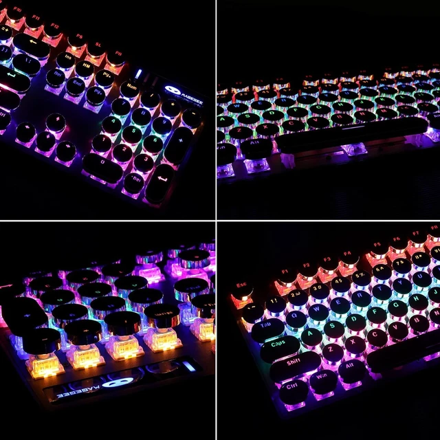 Alt view image 12 of 13 - Camiysn Typewriter Style Mechanical Gaming Keyboard, Black Retro Punk Gaming Keyboard with RGB Backlit, 104 Keys Blue Switch Wired Cute Keyboard, Round Keycaps for Windows/Mac/PC