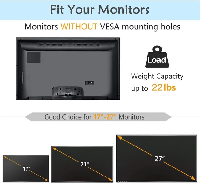 Alt view image 10 of 13 - HUANUO Universal VESA Mount Adapter Kit, Non-VESA Adapter for 17 to 27 Inch Monitor Screens to 75x75 VESA Mount