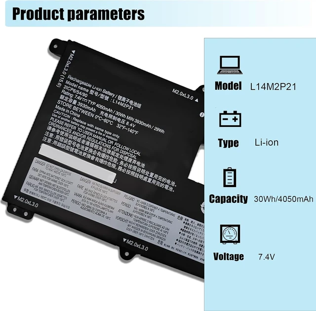 Alt view image 10 of 13 - L14M2P21 Laptop Battery Replacement for Lenovo IdeaPad 330S-14AST 330S-14IKB 330S-15ARR 330S-15AST 330S-15IKB Series L14L2P21 5B10Q39203 5B10Q39204 5B10Q39206 5B10W67199 7.4V 30Wh 4050mAh
