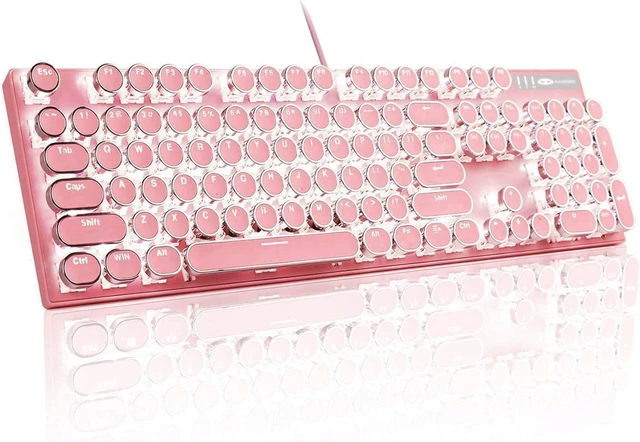 Alt view image 8 of 13 - MageGee Typewriter Mechanical Gaming Keyboard, Retro Punk Round Keycap LED White Backlit USB Wired Keyboards for Game and Office, for Windows Laptop PC Mac,with Magnetic Wrist Rest
- Blue Switches