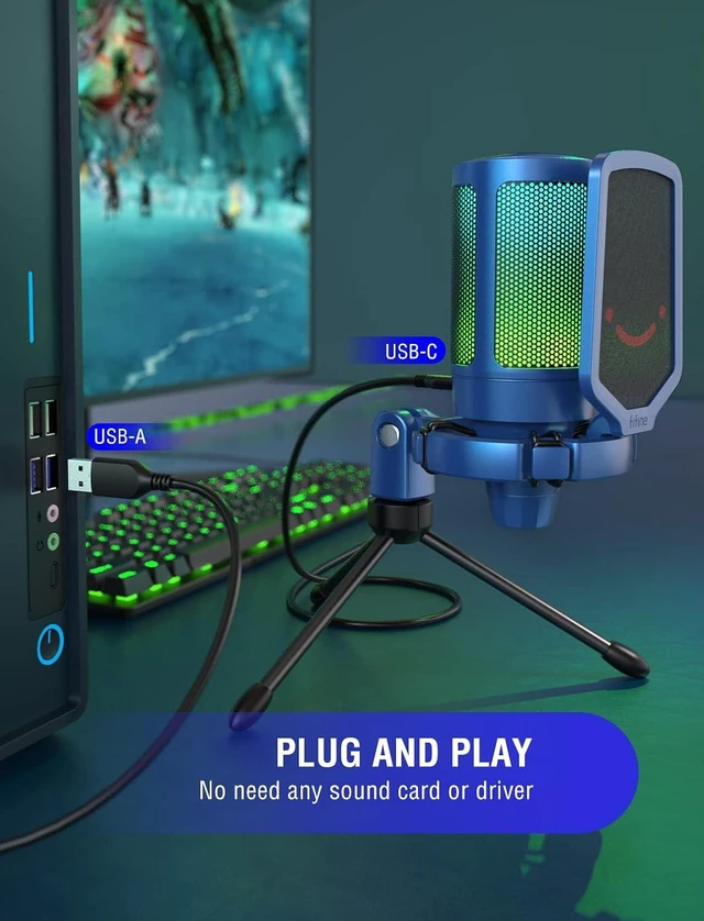 Alt view image 11 of 12 - FIFINE Gaming Streaming USB PC Microphone for Mac OS/Windows, AmpliGame Condenser Cardioid Mic with RGB for Video Vocal Recording Twitch Discord, Gamer Computer Mic-Blue