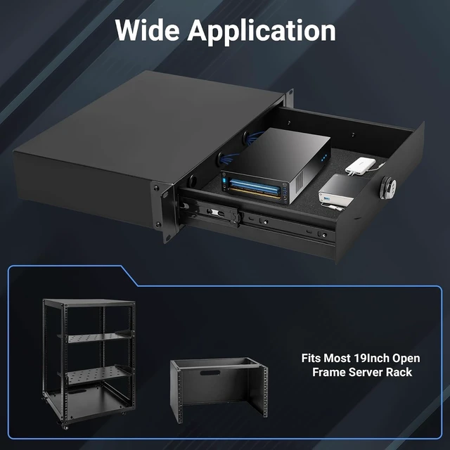 Alt view image 12 of 12 - 2U Rack Mount Drawer, Server Rack Drawer w/Combination Lock & Foam Pad, Powder Coated Locking Rack Drawer for 19 Inch Network Equipment/Server/DJ/AV Racks, Cabinets and Enclosures