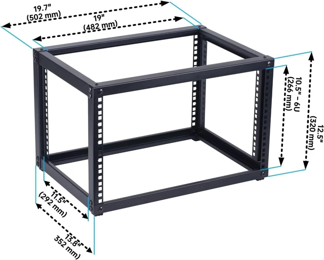 Alt view image 9 of 12 - 6U Open Frame Network Rack, Server Rack Shelf for Networking, Server, Audio and Video Equipment, Desktop AV Rack
