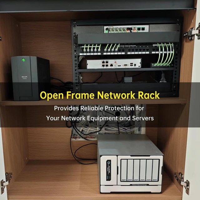 Alt view image 12 of 12 - 6U Open Frame Network Rack, Server Rack Shelf for Networking, Server, Audio and Video Equipment, Desktop AV Rack