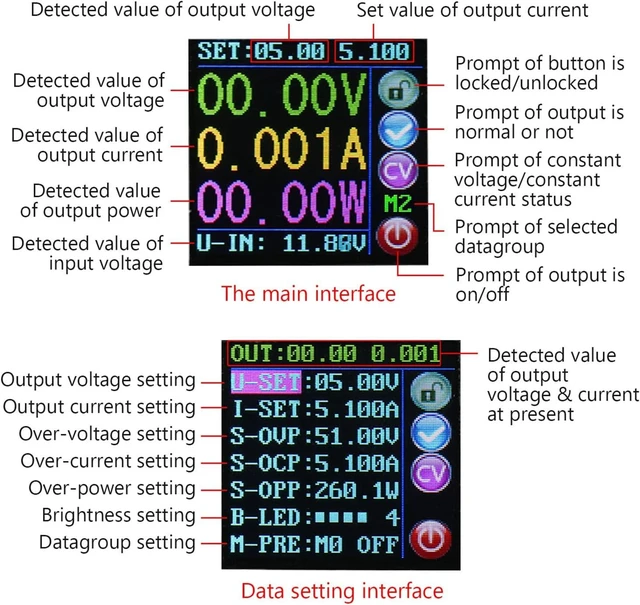 Alt view image 10 of 14 - DROK DC Buck Converter Adjustable Color LCD Display, 6-55V to 0-50V 5A Step Down Converter Voltage Regulator Power Supply