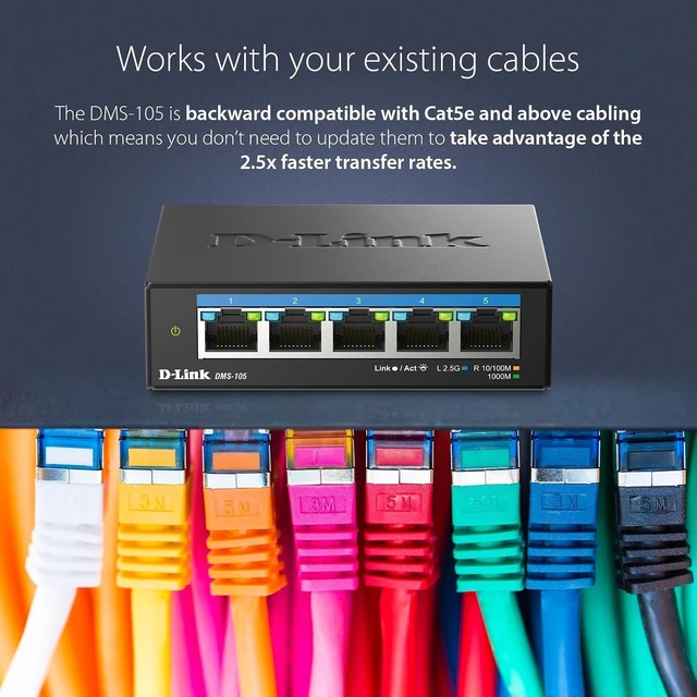 Alt view image 9 of 12 - D-Link 5-Port 2.5GB Unmanaged Gaming Switch with 5 x 2.5G - Multi-Gig, Network, Fanless, Plug & Play (DMS-105),Black