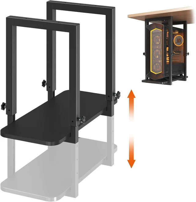 Alt view image 8 of 13 - Heavy Duty Under Desk PC Mount with Adjustable Height, Under-Desk Computer CPU Holder for PC Case, Space Saving Desk Mounted Computer Stand, Max Load 66 lbs, Black