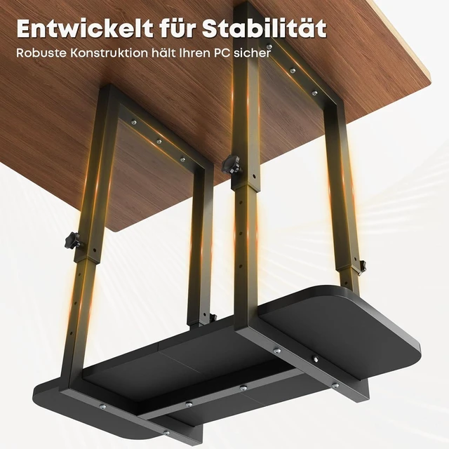 Alt view image 12 of 13 - Heavy Duty Under Desk PC Mount with Adjustable Height, Under-Desk Computer CPU Holder for PC Case, Space Saving Desk Mounted Computer Stand, Max Load 66 lbs, Black