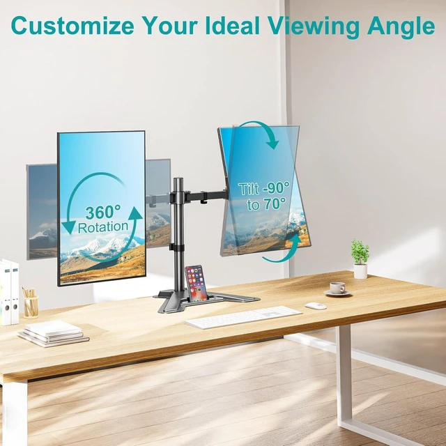 Alt view image 14 of 14 - MOUNT PRO Dual Monitor Stand - Free Standing Full Motion Monitor Desk Mount Fits 2 Screens up to 27 inches,17.6lbs with Height Adjustable, Swivel, Tilt, Rotation, VESA 75x75 100x100, Black