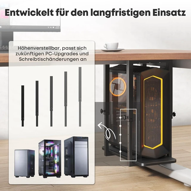 Alt view image 11 of 13 - Heavy Duty Under Desk PC Mount with Adjustable Height, Under-Desk Computer CPU Holder for PC Case, Space Saving Desk Mounted Computer Stand, Max Load 66 lbs, Black