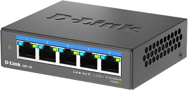 Alt view image 12 of 12 - D-Link 5-Port 2.5GB Unmanaged Gaming Switch with 5 x 2.5G - Multi-Gig, Network, Fanless, Plug & Play (DMS-105),Black
