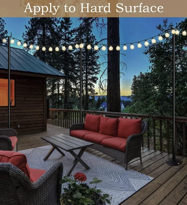 Alt view image 13 of 14 - 10ft String Light Poles for Outdoors, Outside Light Poles for Hard Ground Surface, Backyard, Patio, Outdoor Lighting, Matte Black, 2 Pack