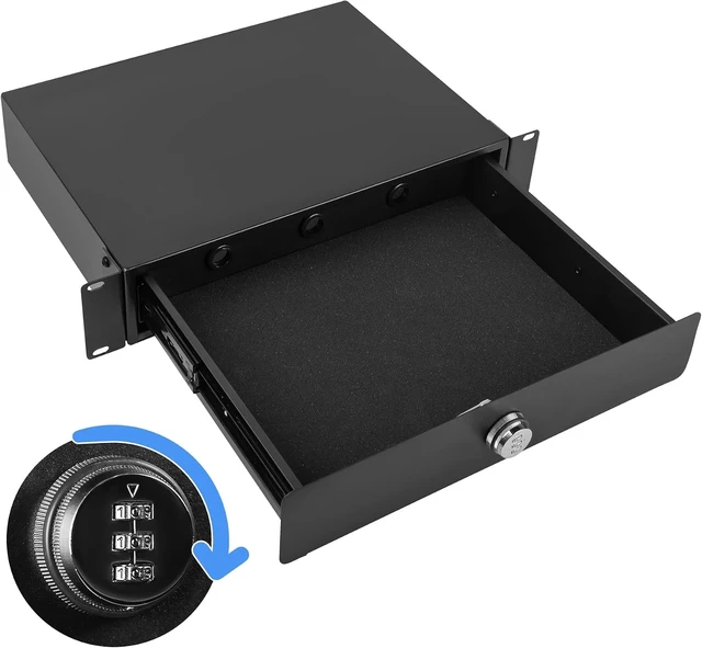 Alt view image 8 of 12 - 2U Rack Mount Drawer, Server Rack Drawer w/Combination Lock & Foam Pad, Powder Coated Locking Rack Drawer for 19 Inch Network Equipment/Server/DJ/AV Racks, Cabinets and Enclosures