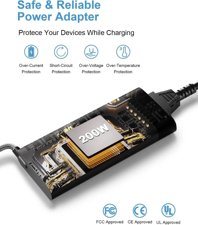 Alt view image 10 of 11 - 200W Laptop Charger for HP Victus Gaming 15 16 Omen Gaming 15 17 Pavilion 15 17 ZBook Fury Studio 15 17 G10 G9 G8 G7 G6 G5 G3 Envy TPN-DA10 L00818-850 Power Supply Cord AC Adapter