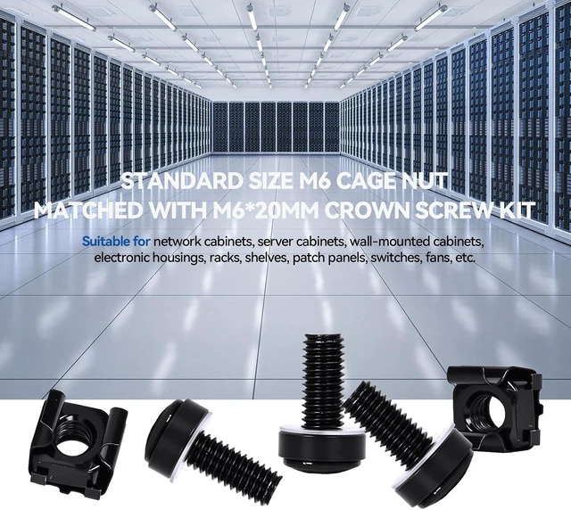 Alt view image 11 of 13 - 120-Pack M6 x 20mm Rack Mount Screws and Cage Nuts for Server RacksRouters&Audio Equipment Cabinets Wall Server Network Enclosure Mount Screws