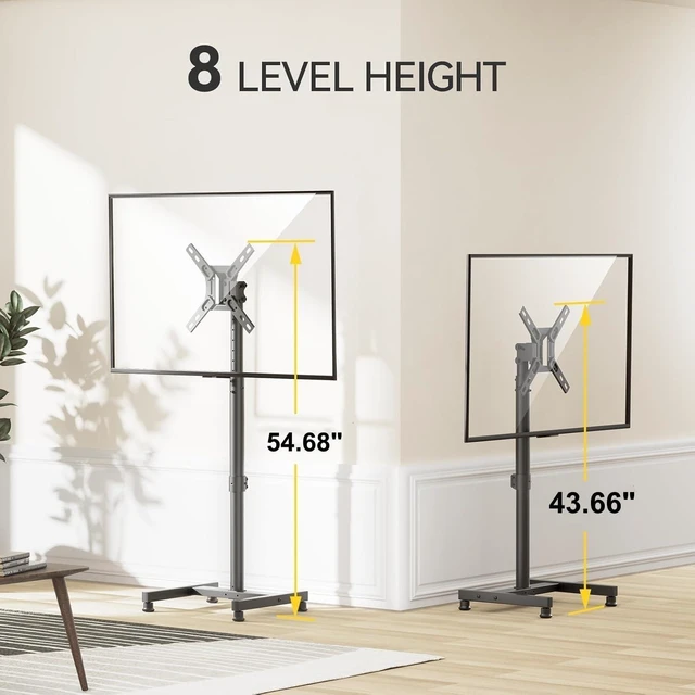 Alt view image 11 of 14 - AM alphamount TV Floor Stand for 13-43 inch Flat/Curved TVs up to 44 lbs, 8 Level Height Adjustable Monitor Floor TV Stand with VESA 200x200, Portable TV Mount Stand for Living Room, Bedroom, Office