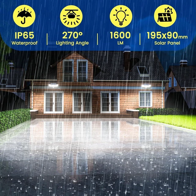 Alt view image 9 of 14 - Solar Lights Outdoor 240 LED 3000mAh Motion Sensor Flood Lights IP65 Waterproof Security Lights for Outside 270° Wide Angle Wall Lights White 2Pack