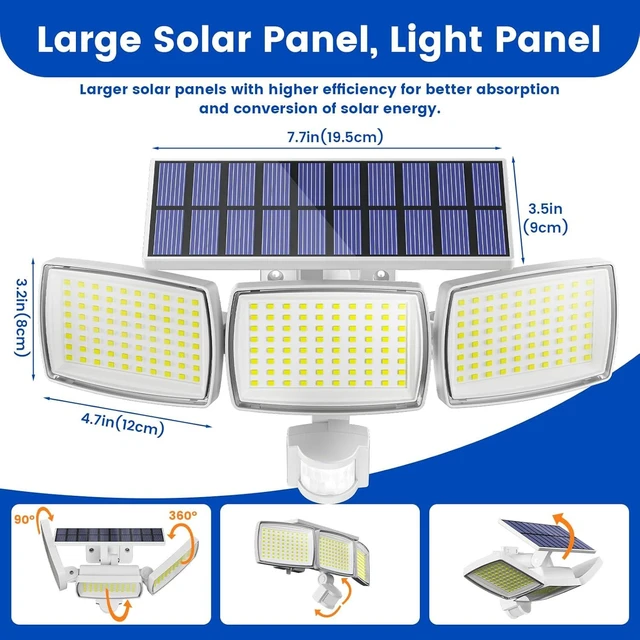 Alt view image 10 of 14 - Solar Lights Outdoor 240 LED 3000mAh Motion Sensor Flood Lights IP65 Waterproof Security Lights for Outside 270° Wide Angle Wall Lights White 2Pack