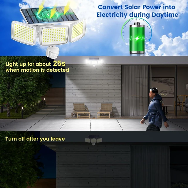 Alt view image 13 of 14 - Solar Lights Outdoor 240 LED 3000mAh Motion Sensor Flood Lights IP65 Waterproof Security Lights for Outside 270° Wide Angle Wall Lights White 2Pack