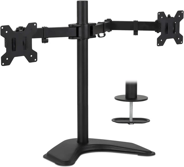 Alt view image 8 of 14 - Mount-It! Dual Monitor Stand for Desk - 2 Screen Mount for Two Computer Screens up to 32 Inch and 17 Lbs - Free-standing Base Swivels, Tilt, Rotates 360 Adjustable Arms - VESA Compatible Sturdy Steel
