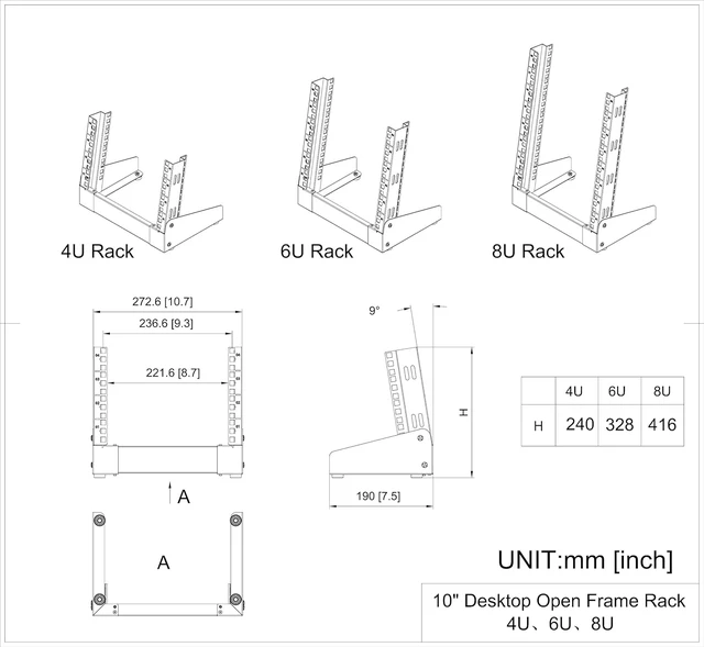 Alt view image 11 of 14 - 8U Small Desktop Network Rack, 10 inch Mini Open Frame Desktop Cabinet for 10 inch Network, Servers, Audio, Video and Studio Equipment Free Standing Home Office Rack (8U)