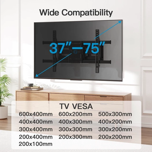 Alt view image 10 of 14 - Pipishell Full Motion TV Wall Mount for Most 37-75 Inch TVs up to 132lbs, Wall Mount TV Bracket Articulating Swivel Tilt Extension Leveling Max VESA 600x400mm Fits 12/16" Wood Stud, PILFK1