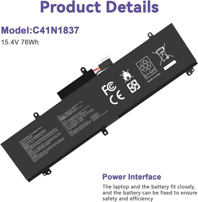 Alt view image 10 of 13 - C41N1837 Laptop Battery for ASUS ROG Zephyrus G15 GA501I GA502 GA502D GA502DU GA502GU GA502IV GU502 GU502DU GX502GW GX532GV GU532GW GU502LU GU502LW GU502LV GX502LXS GX502GV GX502GW 0B200-03380100