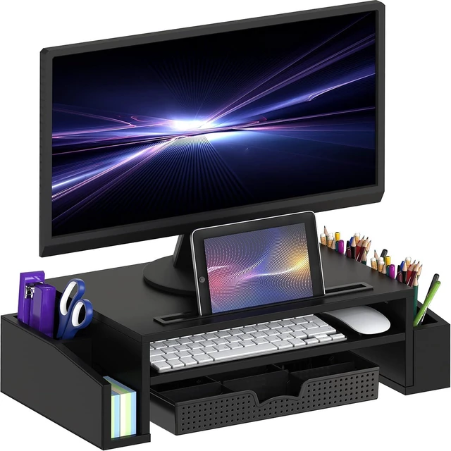 Alt view image 7 of 11 - Simple Houseware Desk Monitor Stand Riser with Adjustable Organizer tray, Black