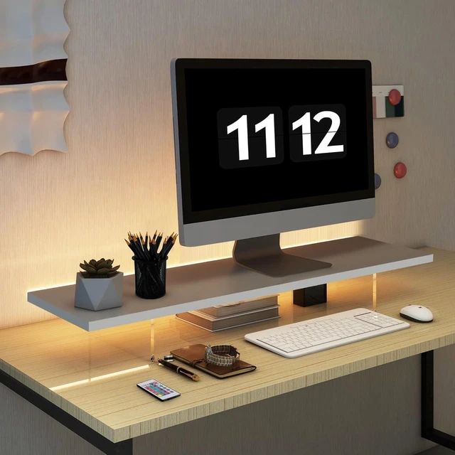 Alt view image 7 of 12 - Monitor Stand Riser,Wood & Acrylic Computer Monitor Stand with LED Light,Desk Accessories Desktop Organizer Stand for Computer,Laptop,Printer,PC & TV Screen Riser