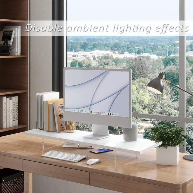 Alt view image 9 of 12 - Monitor Stand Riser,Wood & Acrylic Computer Monitor Stand with LED Light,Desk Accessories Desktop Organizer Stand for Computer,Laptop,Printer,PC & TV Screen Riser