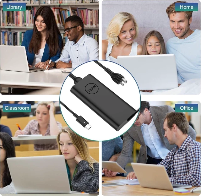 Alt view image 14 of 14 - Replacement for Dell 130W Laptop Charger USB C Slim Adapter - Precision 5560 3560 5540 5570 5550 3561 5510 5520 XPS 17 15 7590 9700 9500 9510 Latitude 7410 7310 7210 Type C Computer AC Power Cord 6ft