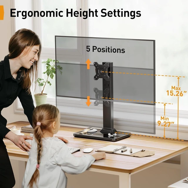 Alt view image 10 of 14 - Perlegear Monitor Stand, Freestanding Monitor Mount for 13-34 inch Screens with 360 Degree Rotation, 5 Height Settings, Adjustable Monitor Desk Riser with Swivel and Tilt, Max VESA 100x100mm, PGTVS29