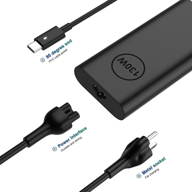 Alt view image 13 of 14 - Replacement for Dell 130W Laptop Charger USB C Slim Adapter - Precision 5560 3560 5540 5570 5550 3561 5510 5520 XPS 17 15 7590 9700 9500 9510 Latitude 7410 7310 7210 Type C Computer AC Power Cord 6ft