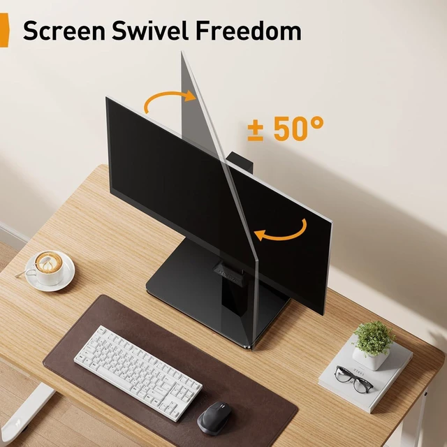 Alt view image 12 of 14 - Perlegear Monitor Stand, Freestanding Monitor Mount for 13-34 inch Screens with 360 Degree Rotation, 5 Height Settings, Adjustable Monitor Desk Riser with Swivel and Tilt, Max VESA 100x100mm, PGTVS29