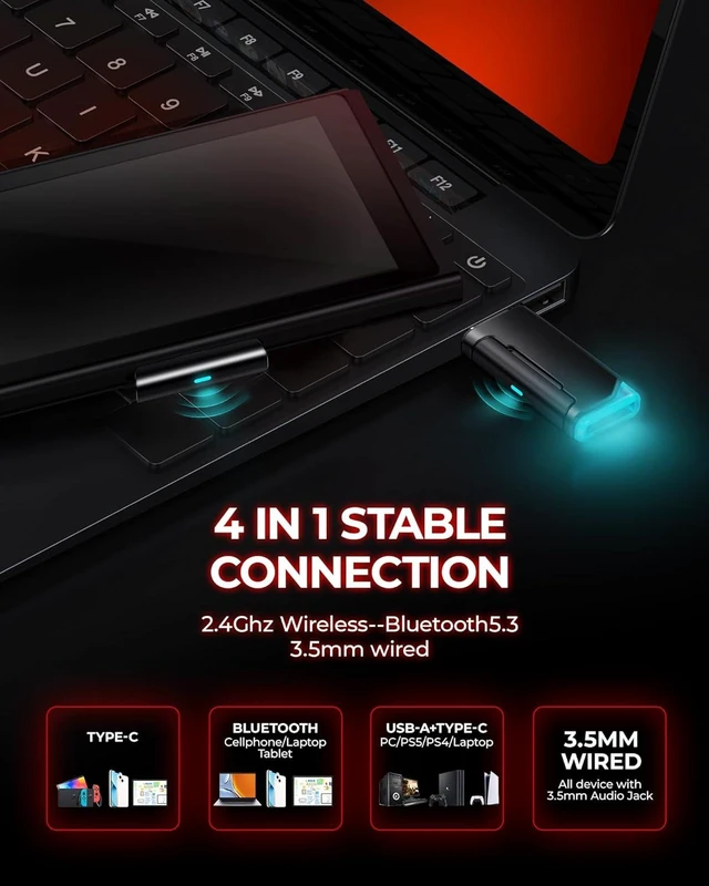 Alt view image 14 of 14 - Wireless Gaming Headset 7.1 Surround Sound 2.4Ghz USB Gaming Headphones Bluetooth 5.4,100-Hr Noise Canceling Mic RGB Light, Wireless Headset for PC PS5 PS4 Mac SwitchONLY Wired Mode Suit for Xbox