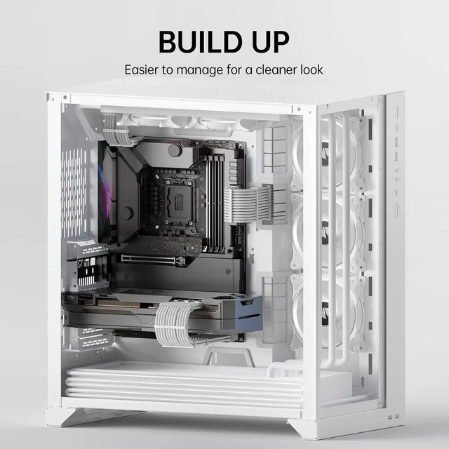 Alt view image 12 of 13 - AsiaHorse Power Supply Sleeved Cable, 16 AWG PSU Extension Cable Kit of White Connector, 1x24Pin/2x4+4 EPS/3x6+2 PCI-E, 30cm Length with Combs-White