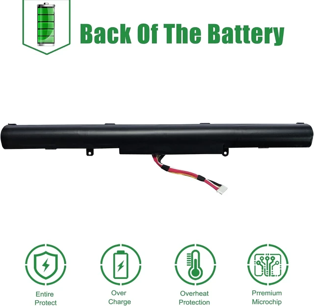 Alt view image 10 of 10 - A41N1501 Laptop Battery Replacement for Asus Rog G752VW GL752 GL752JW GL752V GL752VLM GL752VW GL752VW-DH74 GL752VWM N552 N552V N552VW N552VX N752 N752V Series A41LK9H L41LK2H 15V 48Wh 3100mAh