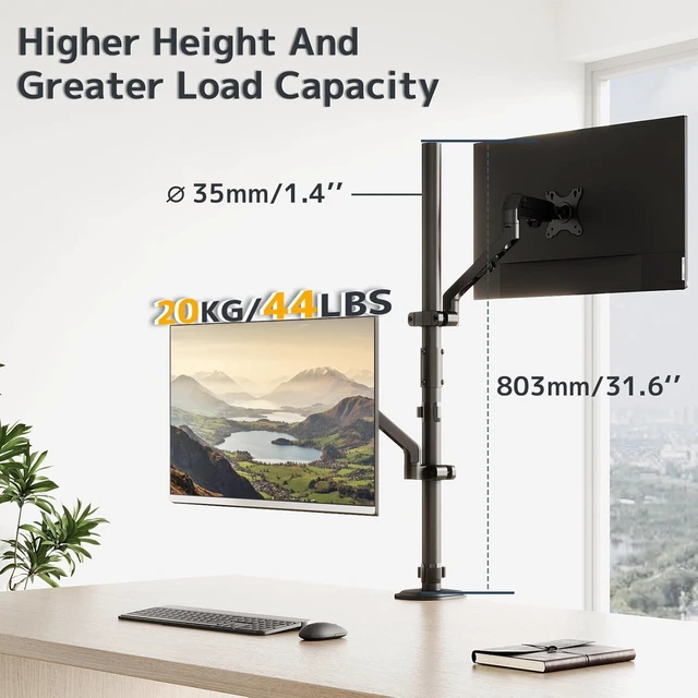 Alt view image 10 of 14 - Steel Extra Tall 2-Section Monitor Stand Pole - 31.6 inches Sturdy Center Pole Only for Monitor Arm Mounts, Adjustable Height, Compatible with C-Clamp & Grommet Bases,Black